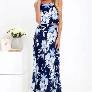Lulu's Love For Lanai Two-Piece Maxi Dress - Navy Blue Floral